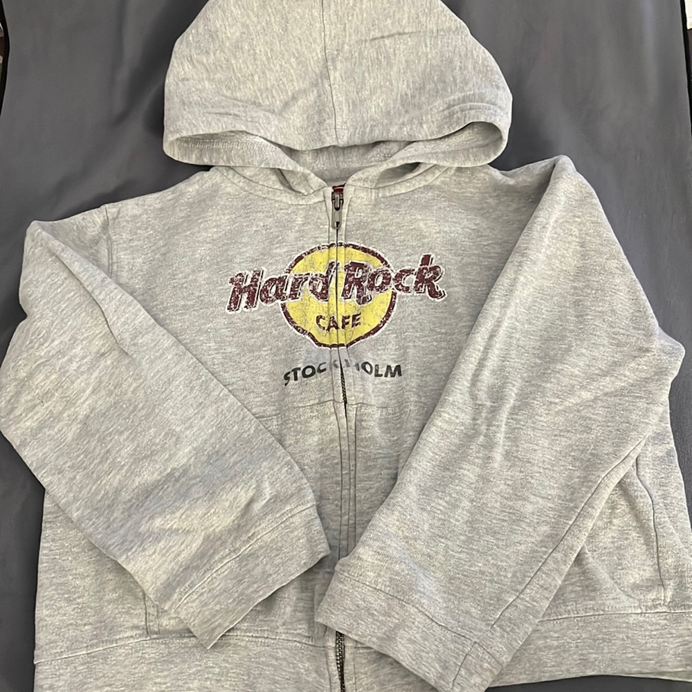 Hard Rock Cafe Stockholm gray Hoodie for Youth Boys Fit Large